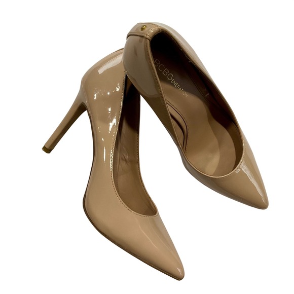 BCBGeneration Shoes - BCBGeneration Heidi Nude Patent Pointed Toe Pumps Stiletto Heels Sz 9 Minimalist